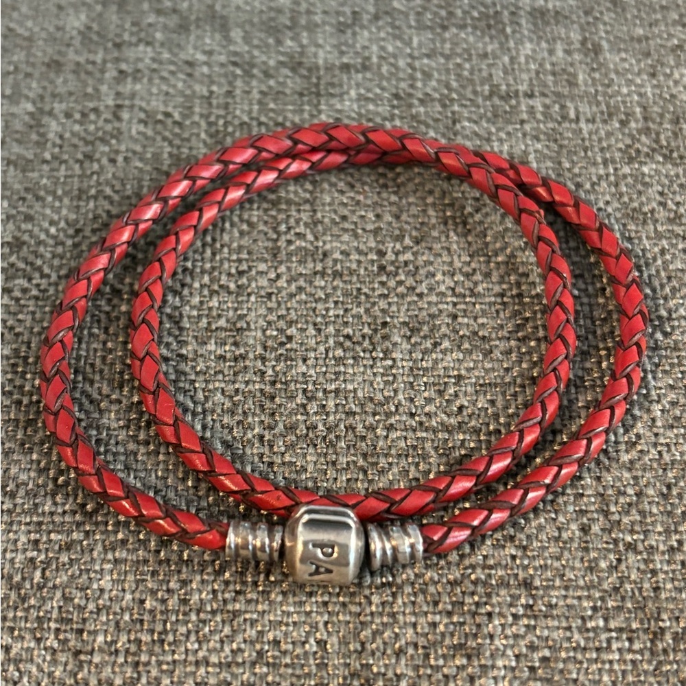 Pandora woven red leather wrap bracelet